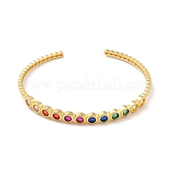Colorful Cubic Zirconia Flat Round Open Cuff Bangle&nbsp;BJEW-M231-06G
