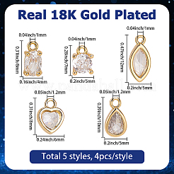 20Pcs 5 Styles Brass Micro Pave Clear Cubic Zirconia Charms&nbsp;KK-SC0007-31