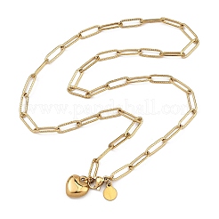 304 Stainless Steel Heart Pendant Paperclip Chain Necklaces for Women&nbsp;SA-B005-04G