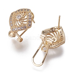 Brass Micro Pave Cubic Zirconia Stud Earring Findings&nbsp;KK-O121-16G
