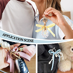 5Pcs Plastic Pearl & Polyester Bowknot Keychain&nbsp;KEYC-PH01537