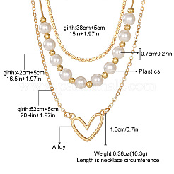 Heart Alloy & Plastic Imitation Pearl 3 Layer Necklaces for Women&nbsp;FS-WGA62EB-01
