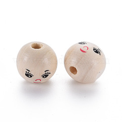 Printed Natural Wood European Beads&nbsp;WOOD-S055-39B-02