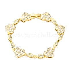 Heart & Horse Eye Brass Micro Pave Clear Cubic Zirconia Link Chain Bracelets for Women&nbsp;BJEW-G740-03G