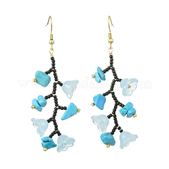 Glass Seed with Natural South Red Agate & Synthetic Turquoise & Natural Rose Quartz Dangle Cluster Earrings&nbsp;EJEW-MZ00726