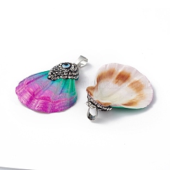 Spray Painted Natural Freshwater Shell with Rhinestone Pendants&nbsp;BSHE-G033-07A