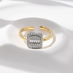 Brass Micro Pave Clear Cubic Zirconia Cuff Rings for Women&nbsp;RJEW-U041-09G