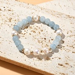 Natural Quartz & Pearl Beaded Stretch Bracelet for Women&nbsp;BJEW-JB09384-04