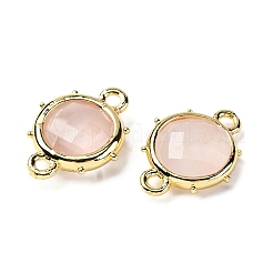 Brass Natural Rose Quartz Connector Charms&nbsp;KK-Z096-01G-02