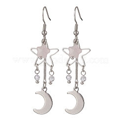 Moon Natural Rose Quartz Dangle Earrings&nbsp;EJEW-JE06776-02
