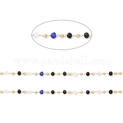 Faceted Rondelle Glass & Round 304 Stainless Steel Beaded Chains&nbsp;CHS-G026-01KCG-02