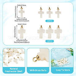 40Pcs 2 Styles Natural Freshwater Shell Cross Charms with Brass Bails&nbsp;PALLOY-TA00389