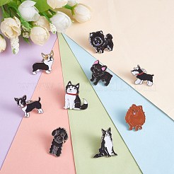 9Pcs 9 Style Poodle & Siberian & Schnauzer & Chihuahua & Border Enamel Pin with Brass Butterfly Clutches&nbsp;JEWB-SZ0001-77