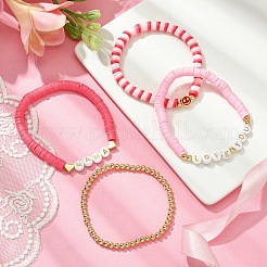 4Pcs 4 Style Mother's Day Theme Polymer Clay Heishi Surfer Stretch Bracelets Set&nbsp;BJEW-TA00360