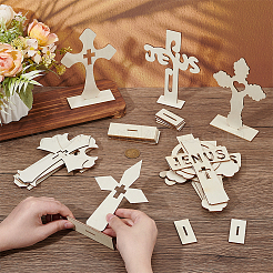 16Pcs 5 Styles Wood Cross Prayer Sculpture&nbsp;DJEW-PH0001-75