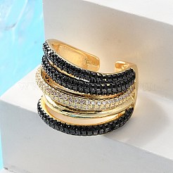 Rack Plating Brass Multi Line Open Cuff Ring&nbsp;RJEW-C065-01G