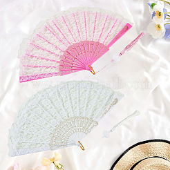 2Pcs 2 Colors Plastic & Cloth Folding Fans&nbsp;AJEW-CN0006-77