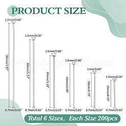1200Pcs 6 Styles 304 Stainless Steel Flat Head Pins&nbsp;STAS-ME0002-69