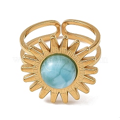 Natural Larimar Cabochons & Stainless Steel Cuff Open Rings&nbsp;RJEW-JR01090-01