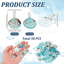 50Pcs 2 Colors Dyed Natural Shell & Imitaiton Round White Pearl Pendants&nbsp;SHEL-NB0001-70