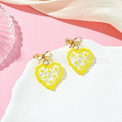 Heart Handmade Glass Seed Beads Dangle Stud Earrings&nbsp;EJEW-MZ00369