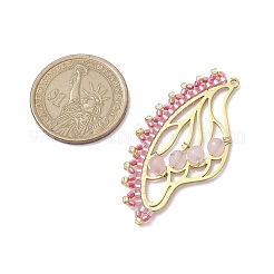 Faceted Round Natural Rose Quartz & Glass Seed Bead Pendants&nbsp;PALLOY-MZ00219