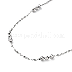Non-Tarnish 304 Stainless Steel Round Beaded Link Chain Necklaces for Women&nbsp;LS-NJEW-D058-02P