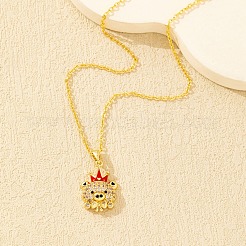 Brass Micro Pave Clear Cubic Zirconia and Enamel Bear with Red Crown Pendant Necklaces for Women&nbsp;WGF3CC5-01