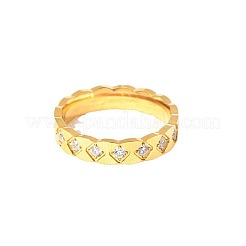 Rhombus Pattern 304 Stainless Steel Micro Pave Clear Cubic Zirconia Finger Rings&nbsp;WG69265-03