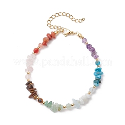Chakra Natural Rose Quartz & Amethyst & Apatite & Aquamarine & Green Aventurine & Tiger Eye & Carnelian Chip Beaded Bracelets for Women&nbsp;BJEW-JB11741-02