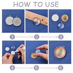 Tibetan Style Alloy Flat Round Pendant Cabochon Settings&nbsp;TIBEP-Q045-068G-AS-RS