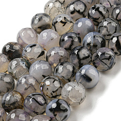 Faceted Natural Dragon Veins Agate Beads Strands&nbsp;G-F447-12mm-L01