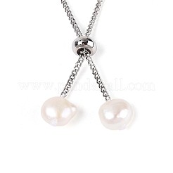Adjustable Natural Pearl with Brass Chain Slider Bracelets for Women Girl&nbsp;BJEW-T022-16A