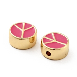 Flat Round with Peace Sign Brass Enamel Beads&nbsp;KK-G419-05G