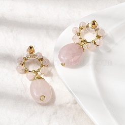 Natural Rose Quartz Dangle Stud Earrings&nbsp;EJEW-G454-01G-05
