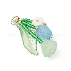 Glass with Opaque Acrylic Baeded Pendants&nbsp;PALLOY-MZ01190-02