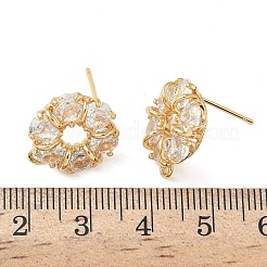 Flat Round Brass Micro Pave Clear Cubic Zirconia Stud Earring Findings&nbsp;KK-Z136-64G