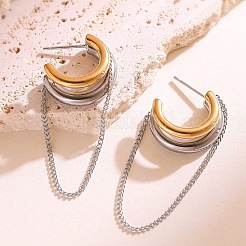 Two Tone C-Shaped 304 Stainless Steel Tassel Stud Earrings&nbsp;WGC3DF2-02