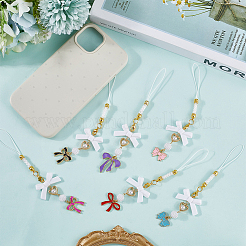 20Pcs Bowknot Allloy Enamel & Acrylic Mobile Straps&nbsp;HJEW-SC00135