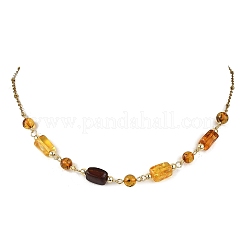 Natural Amber Round Cuboid Beads Link Chain Necklaces&nbsp;NJEW-JN06072