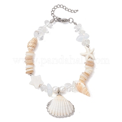 Natural Spiral Shell and Shell Pearl Beads Charm Bracelets for Women&nbsp;BJEW-TA00706