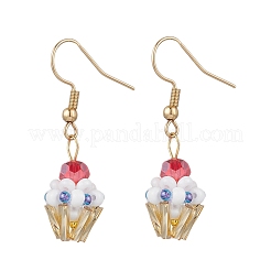 Ice Cream Cup Handmade Glass Seed Beads Dangle Earrings for Women&nbsp;EJEW-MZ00392-03