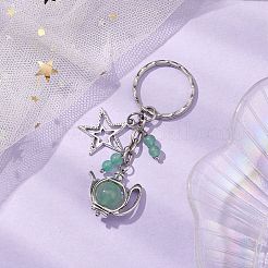 Star & Teapot Matural Green Aventurine Keychain&nbsp;HJEW-JM02038