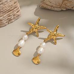 Stainless Steel Starfish with Shell Shape Dangle Stud Earrings&nbsp;YU0705