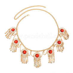Alloy Cubic Zirconia Flower Tassel Bell Chain Belts for Women&nbsp;AJEW-D300-01G