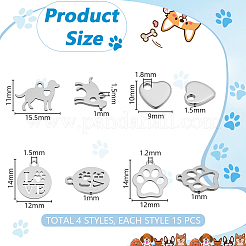 60Pcs 4 Styles Stainless Steel Charms&nbsp;STAS-GA0001-94