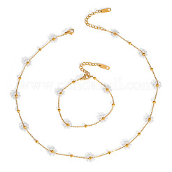 Stainless Steel Woven Flower Link Chain Bracelets & Necklaces Sets for Women&nbsp;AC0915-1