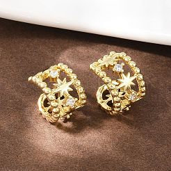 Brass Micro Pave Clear Cubic Zirconia Cuff Rings&nbsp;EJEW-C159-01G