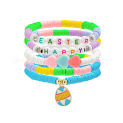 5Pcs 5 Styles Acrylic & CCB Plastic & Polymer Clay Bead Bracelets&nbsp;FS-WG62275-05