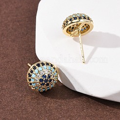 Half Round Brass Micro Pave Cubic Zirconia Stud Earrings&nbsp;EJEW-H178-08G
